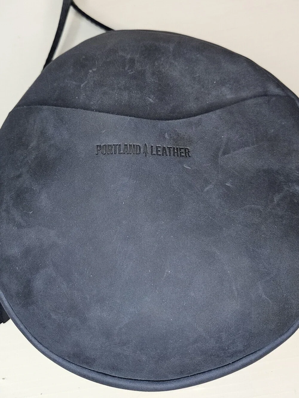 Portland Leather Goods Circle Crossbody Large Deep Water Blue Leather Bag